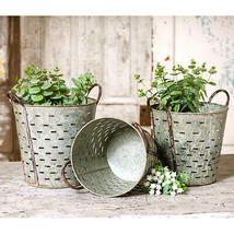 Olive Bucket Set (3) three Metal Storage Display Pieces - £82.35 GBP