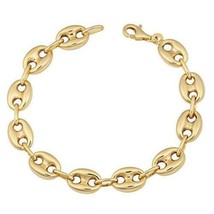 Men&#39;s Puffed Mariner Link Bracelet 8.25 Inches 14k Yellow Gold Plated Silver - £211.51 GBP
