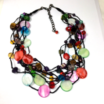 Signed Premier Designs Multi Color Glass Beaded Multi Strand Necklace 18&quot;-24&quot; - £17.58 GBP
