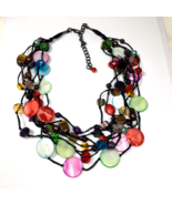 Signed Premier Designs Multi Color Glass Beaded Multi Strand Necklace 18... - £17.38 GBP