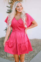 Rose Crossover Smocked Flutter Sleeve Mini Dress - £24.98 GBP+
