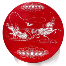 vintage Christmas tin Waldorf Bakers Bronx NY red white sleigh horse rou... - $8.89