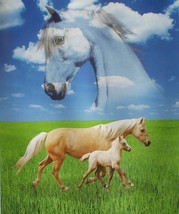 Mare &amp; Foal Meadow Horse Equine Old Style Deluxe Polar Fleece 50&quot;X60&quot; Blanket - £18.87 GBP