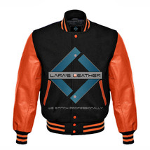 Black Varsity Baseball Genuine Leather Sleeve Letterman College  Men Wool Jacket - £74.40 GBP