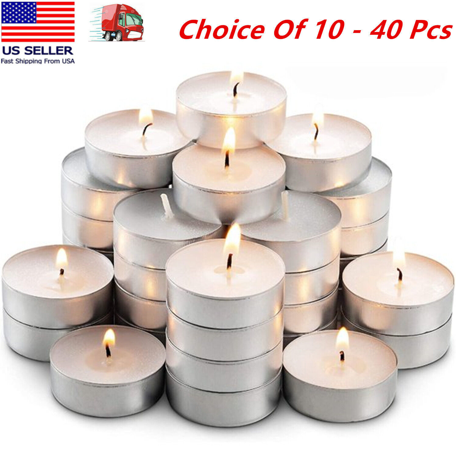 10 - 40 Tea Light Candles 3 hours Burn White Unscented Home Use Dripless - $6.92+