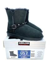 Kirkland Big Kids Girl&#39;s Genuine Sheepskin Winter Buckle Boots - Black   US 2 - £19.45 GBP