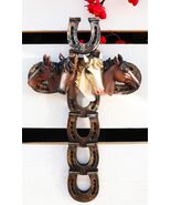 Rustic Western Horseshoes With 4 Multicolored Horse Heads Wall Cross Decor - $821.16 MXN