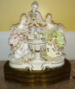 Dresden Lace Chess Playing Porcelain Figurines Mounted on Lighted Metal ... - £117.50 GBP