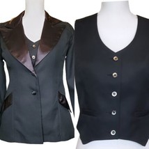 Vintage Womens Small Black Tuxedo Jacket Suit Vest Set Androgynous Satin... - $48.37