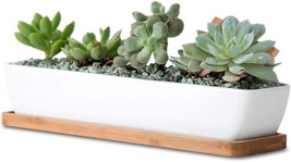 Sparik Enjoy 11.1 Inch Long Rectangle White Ceramic Succulent Planter Pots/Mini - £27.62 GBP