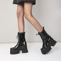 Platform Ankle Boots Fashion Patent Leather Women Chunky High Heel Goth Boots Au - £77.01 GBP