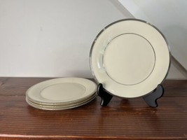 4 Lenox Solitaire Salad Plates Dishes Platinum Trim Cream Dinnerware Home - $49.49