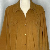 JM Collection Snap Front Shirt 3XL Brown 3/4 Sleeves Pockets Faux Suede - £18.09 GBP