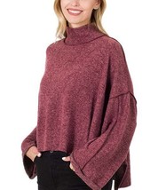 Zenana Melange Mock-Neck Bishop-Sleeve Side-Slit Sweater Size XS NWOT - $11.39