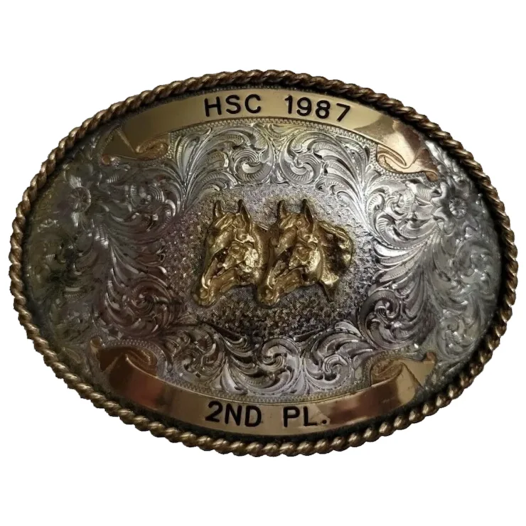 1987 Cowboy Trophy Belt Buckle Marked HSC 2nd Place  Montana Silversmiths   - £57.05 GBP