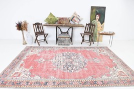 6x10 DISTRESSED RED Turkish Vintage Area Rug, Oushak Handmade Wool Carpet Farmho - £1,087.75 GBP
