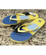 Hurley Surf Women's Yellow &amp; Blue Watercolor Flip Flops Sandals Sunshine... - $14.84