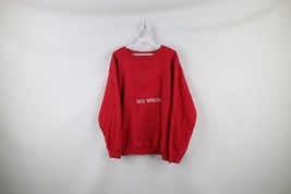 Vintage 90s Mens Medium Faded Detroit Red Wings Hockey Spell Out Sweatshirt Red - £46.51 GBP