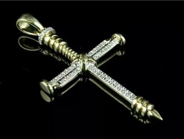 1.45Ct Round Moissanite Nail Cross Pendant 14k Yellow Gold Plated Gift Her &amp; Him - £101.40 GBP