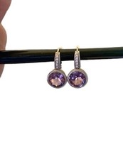 Judith Ripka Earrings Purple Amethyst Sterling Silver CZ Diamonique Lever Back - £66.19 GBP