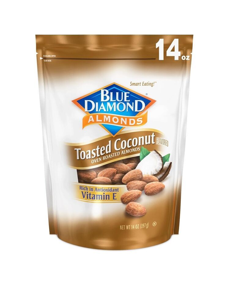 Blue Diamond Almonds Toasted Coconut Flavored Snack Nuts, 14 Oz Resealable Bag - £10.89 GBP