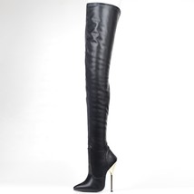 36-46 Big Size PU leather thigh high boots 14cm high heel pointed toe over the k - £123.08 GBP
