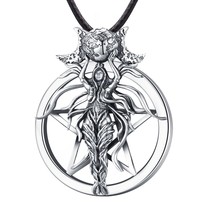 925 Sterling Silver Lilith Pentagram Necklace for Women Man Vintage Triple Moon  - £39.09 GBP