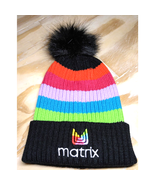 Matrix Pom Pom Ski Winter Hat Cap Beanie Hair Care Striped Hat Rainbow -... - $13.46 CAD