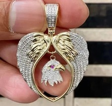 2Ct Lab-Created Diamond Wings With Eagle Head 2&quot; Pendant 14k Yellow Gold Plated - £270.98 GBP