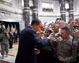 President Barack Obama meets US Army soldiers at Camp Victory Iraq Photo Print - £6.92 GBP+