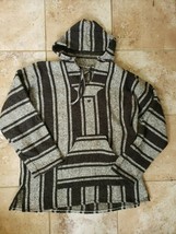 Authentic Mexican Baja Woven Pullover Surfer Hoodie Black Gray ~ Size XL - £11.65 GBP