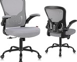 Grey Executive Rolling Chair With Flip-Up Arms, Adjustable Height, Lumbar - £102.23 GBP