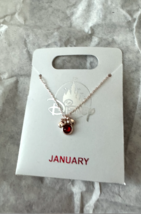 Disney Parks Minnie Mouse Faux Garnet January Birthstone Necklace Gold Color