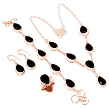 Black Spinel Handmade Gemstone Christmas Gift Necklace Set Jewelry 18" SA 317 - £13.18 GBP