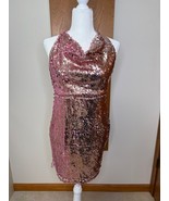 Pink Sequin Halter Mini Dress CBR Backless Adjustable Tie Sz Small Disco... - $44.20 CAD