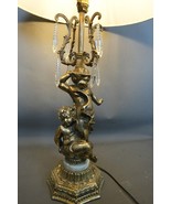 Vintage Heavy Gilt Bronze French Marble Cherubs Tall Table Lamp - $346.50