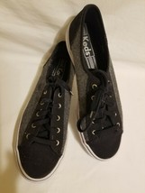 KEDS Black/Gray Canvas Lace-up Sneakers Comfort Shoes Womens size 8 - £11.86 GBP