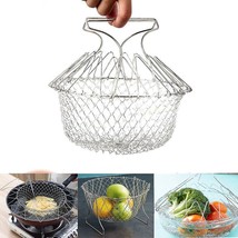 Foldable Frying Basket Stainless Steel Extendable Drain Rack Kitchen Utensil Coo - £13.54 GBP