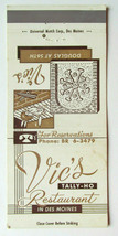 Vic&#39;s Tally-Ho Restaurant  Des Moines, Iowa 30 Strike Matchbook Cover Matchcover - £1.36 GBP