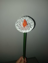  Art Glass White Marble Orange Center Calla Lily Long Stem Glass Flower 19 1/4&quot; - £27.88 GBP