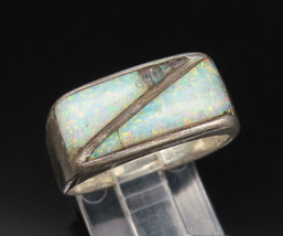 OTT 925 Silver - Vintage Triangular Double Fire Opal Ring Sz 9.5 - RG25815 - $67.48