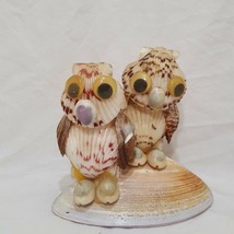 Vintage Owls Sitting Sea Shells Figurine 4&quot; Brown Cream - £13.45 GBP