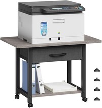 22&quot;X15&quot; Large Printer Stand With Storage Drawer, 2-Tier Under Desk Printer, Gray - £45.84 GBP