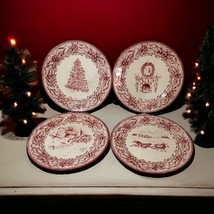 4 Restoration Hardware Tin Christmas Plates Metal 2003 Red Off White Vintage  - £23.67 GBP