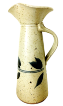 Studio Pottery Vase Pitcher Off White w/Blue Accents 10&quot;H 3&quot;W Handmade S... - $13.49