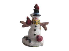Christmas Village Figurine Snowman Red Birds Cardinals Winter Snow 2.25&quot; - £7.46 GBP
