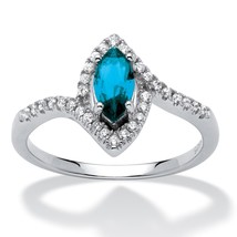 Womens Sterling Silver Marquise Aquamarine Birthstone Ring Size 5 6 7 8 9 10 - £79.08 GBP