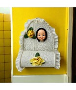 Vintage Kitschy Handmade Doll Head Lace Yellow Roses Wall Paper Towel Ho... - $39.68