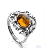 Amber ring * 925 sterling silver, stamped * Natural Baltic amber, cognac - $685.31 MXN