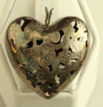 Vintage Sterling Silver Pendant Charm Puff Filigree Heart Openwork Cut out form - £35.48 GBP